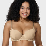 Deep V Lace Trim Full Coverage Push-Up Bra