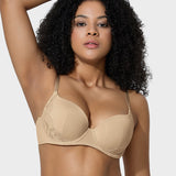 Deep V Lace Trim Full Coverage Push-Up Bra