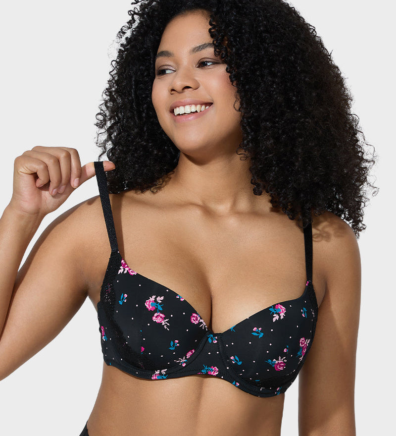 Deep V Lace Trim Full Coverage Push-Up Bra