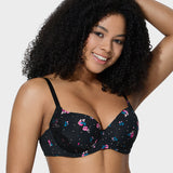 Deep V Lace Trim Full Coverage Push-Up Bra
