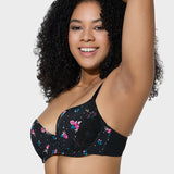 Deep V Lace Trim Full Coverage Push-Up Bra