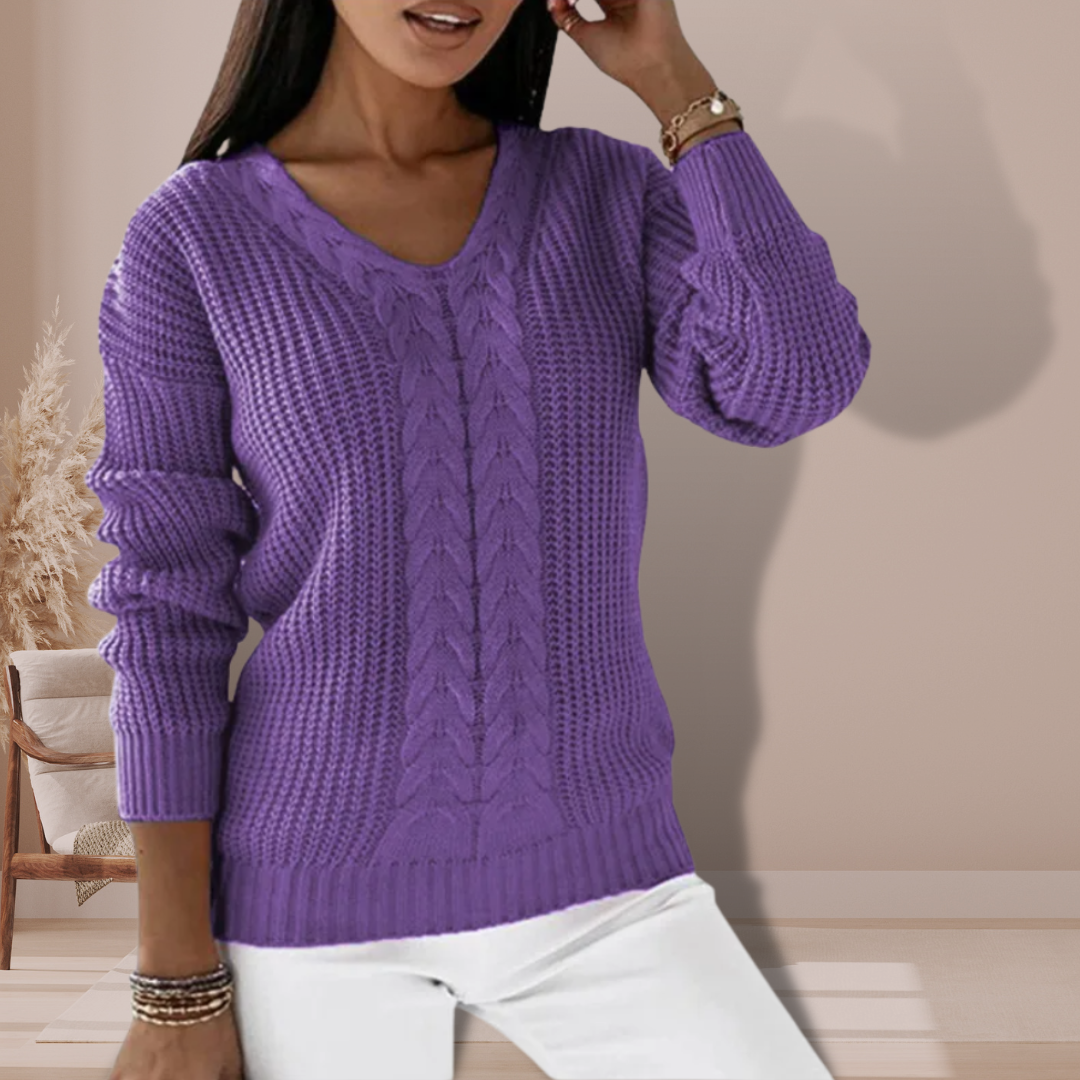 Women's V-Neck Sweater Long Sleeves in Soft Knit Elegant