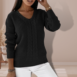 Women's V-Neck Sweater Long Sleeves in Soft Knit Elegant