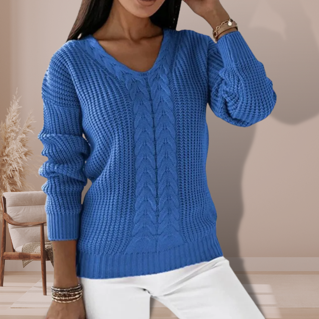 Women's V-Neck Sweater Long Sleeves in Soft Knit Elegant