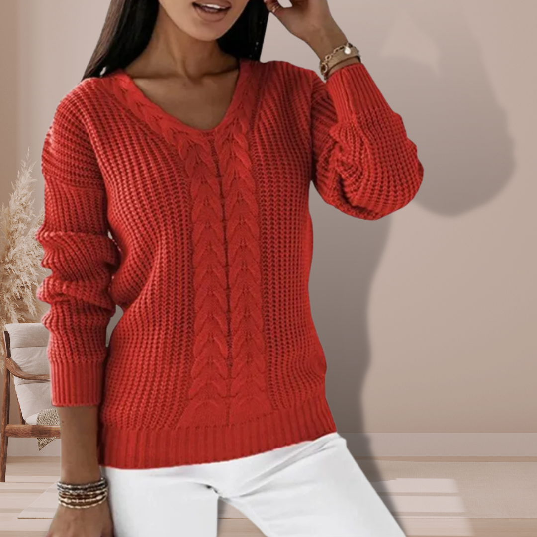 Women's V-Neck Sweater Long Sleeves in Soft Knit Elegant