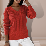 Women's V-Neck Sweater in Twisted Knit – Casual Winter Sweater