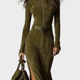 Vintage maxi dress with zip and belt