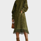 Suede Dress with Roll Neck and Fringes (Suede Version)