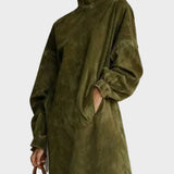 Suede Dress with Roll Neck and Fringes (Suede Version)