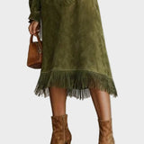Suede Dress with Roll Neck and Fringes (Suede Version)