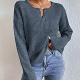 Elegant Women's Sweater with V-Neck in Textured Fabric – Long Sleeves