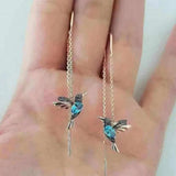 Wire earrings with gold hummingbird and crystals