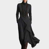 Teresa - Asymmetrical Maxi Dress in Knit with Roll Neck