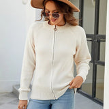 Women's solid-colour zip-up long-sleeve cardigan - Simple and comfortable
