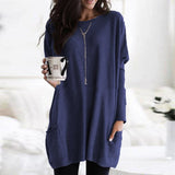 Women's Casual Cut Sweater Dress – Long Sleeves, Slightly Loose Round Neck