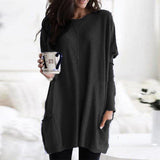 Women's Casual Cut Sweater Dress – Long Sleeves, Slightly Loose Round Neck