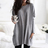 Women's Casual Cut Sweater Dress – Long Sleeves, Slightly Loose Round Neck