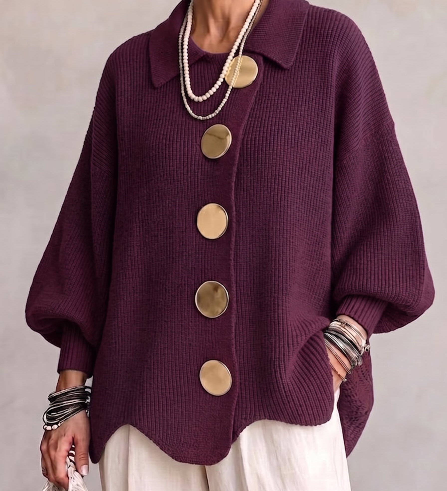 Hydrangea | Oversized Cardigan with Golden Buttons