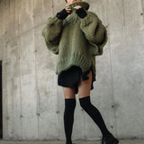 Chunky Turtleneck Sweater for Women – Oversized Knitted Sweater with Puff Sleeves