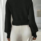 Elegant women's crossover sweater – Chic, modern style with puff sleeves
