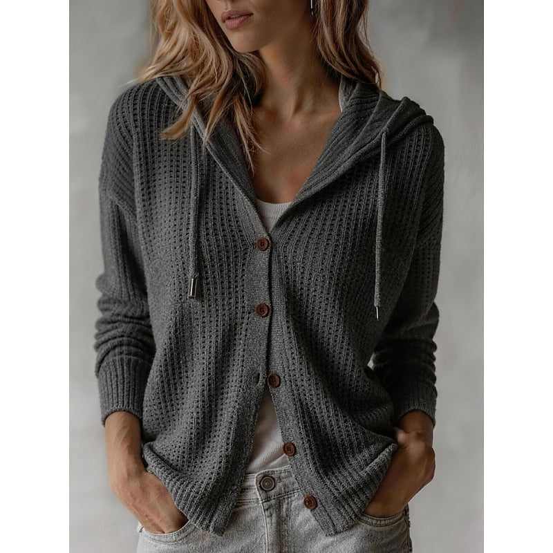 Button-up women's hooded cardigan - Soft and practical